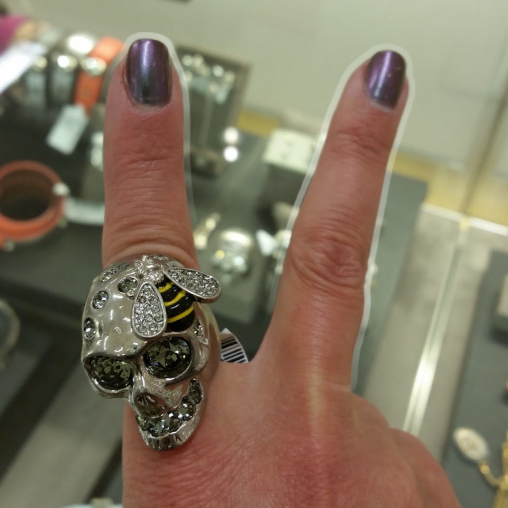 Authentic Brand New Alexander McQueen Skull Ring w/ Crystals & Bee Accent 🐝 💀 ✨